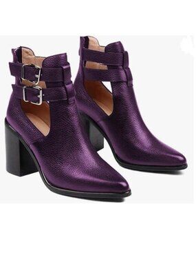 FOWT Purple Cut Out Ankle Boot for Women Hollow out Open Side High Heels Bootie